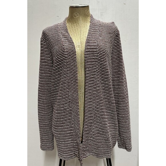 H&M women size M cotton blend oversized open front textured burgundy cardigan - Picture 1 of 10